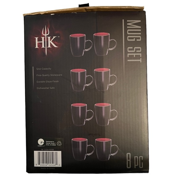 Hell's Kitchen Mug Set of 8 Black Red 12 oz Capacity NIB - Picture 2 of 2